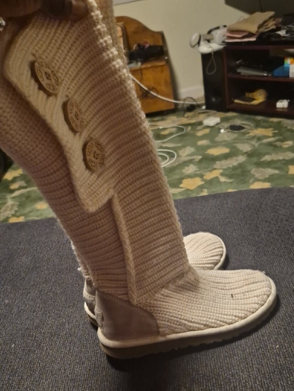 UGG Cream Knit Button Tall Women's Boots - Picture 2 of 8